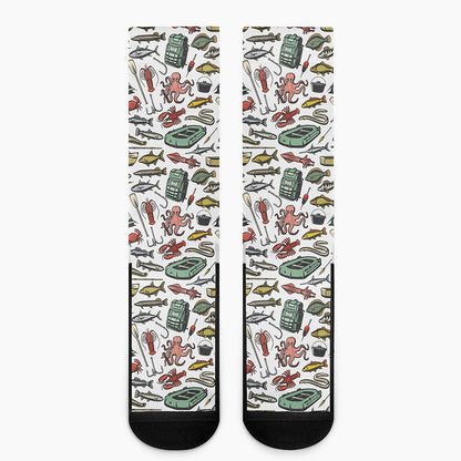 Fishing Equipment Pattern Print Crew Socks