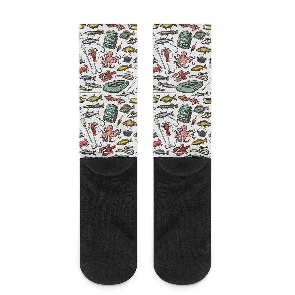 Fishing Equipment Pattern Print Crew Socks