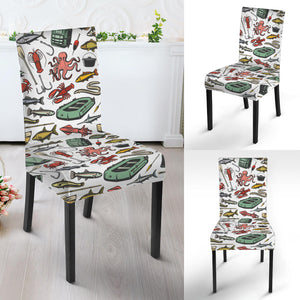 Fishing Equipment Pattern Print Dining Chair Slipcover