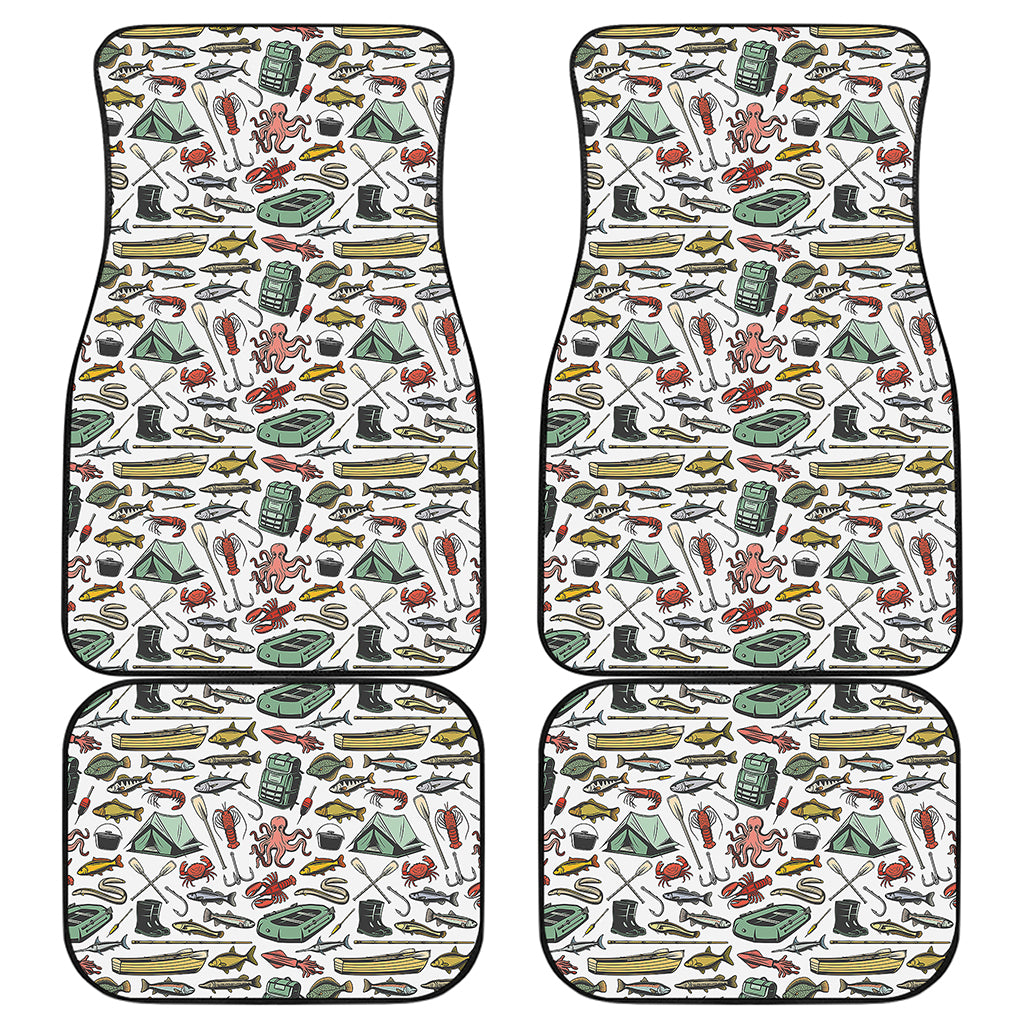 Fishing Equipment Pattern Print Front and Back Car Floor Mats