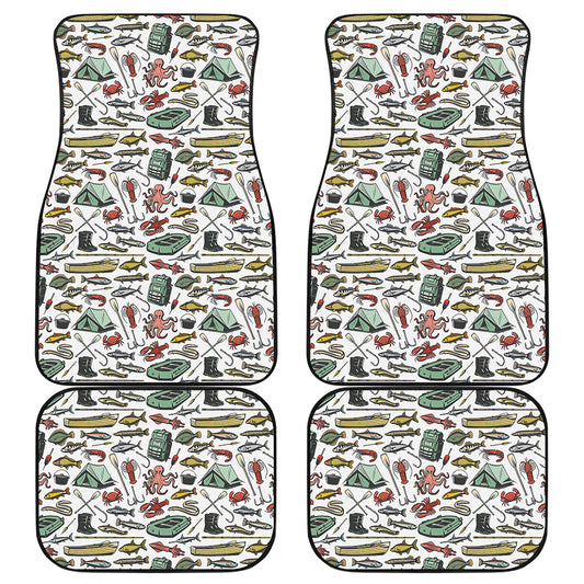 Fishing Equipment Pattern Print Front and Back Car Floor Mats