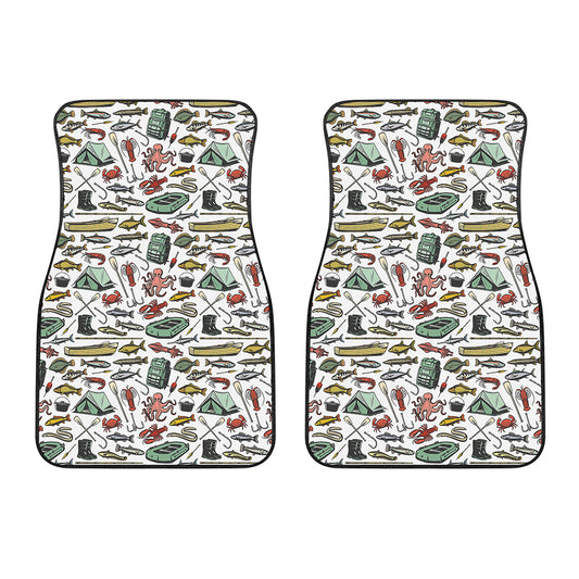 Fishing Equipment Pattern Print Front Car Floor Mats