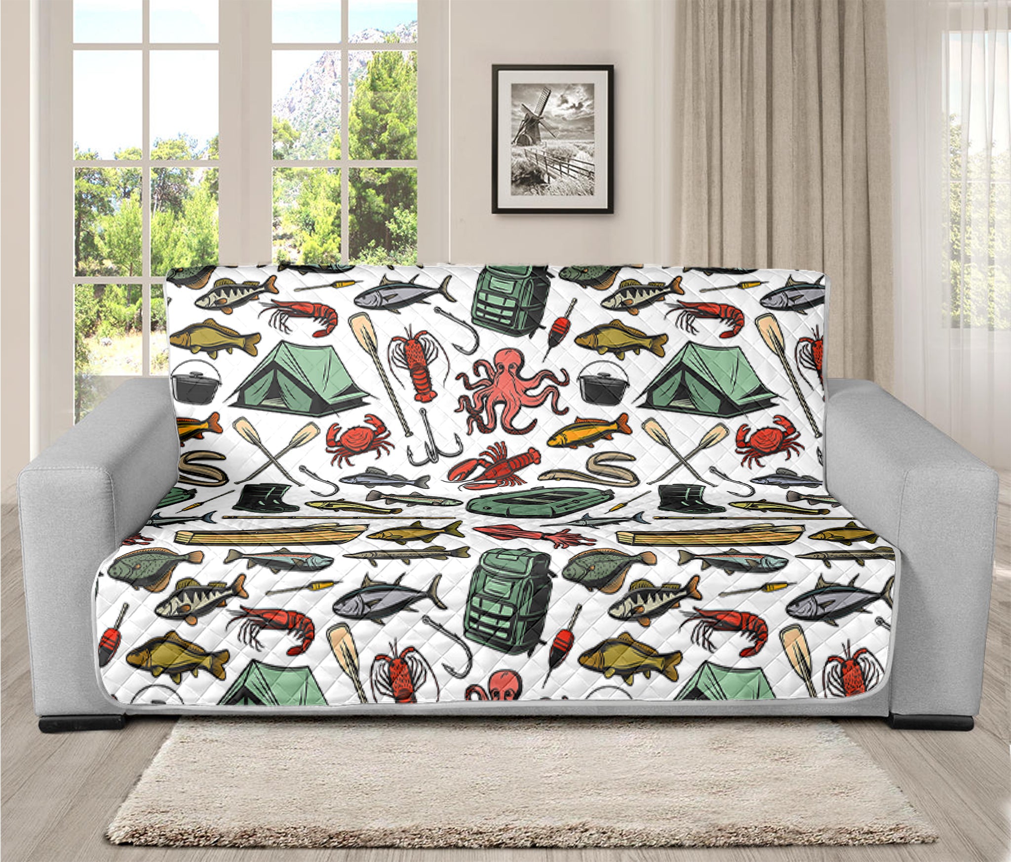 Fishing Equipment Pattern Print Futon Protector