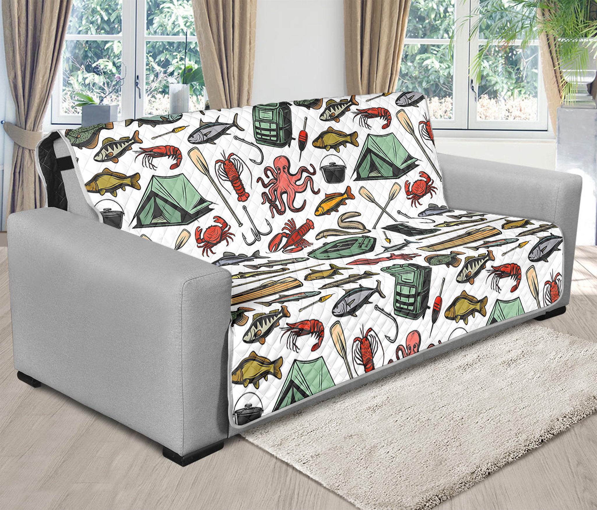 Fishing Equipment Pattern Print Futon Protector