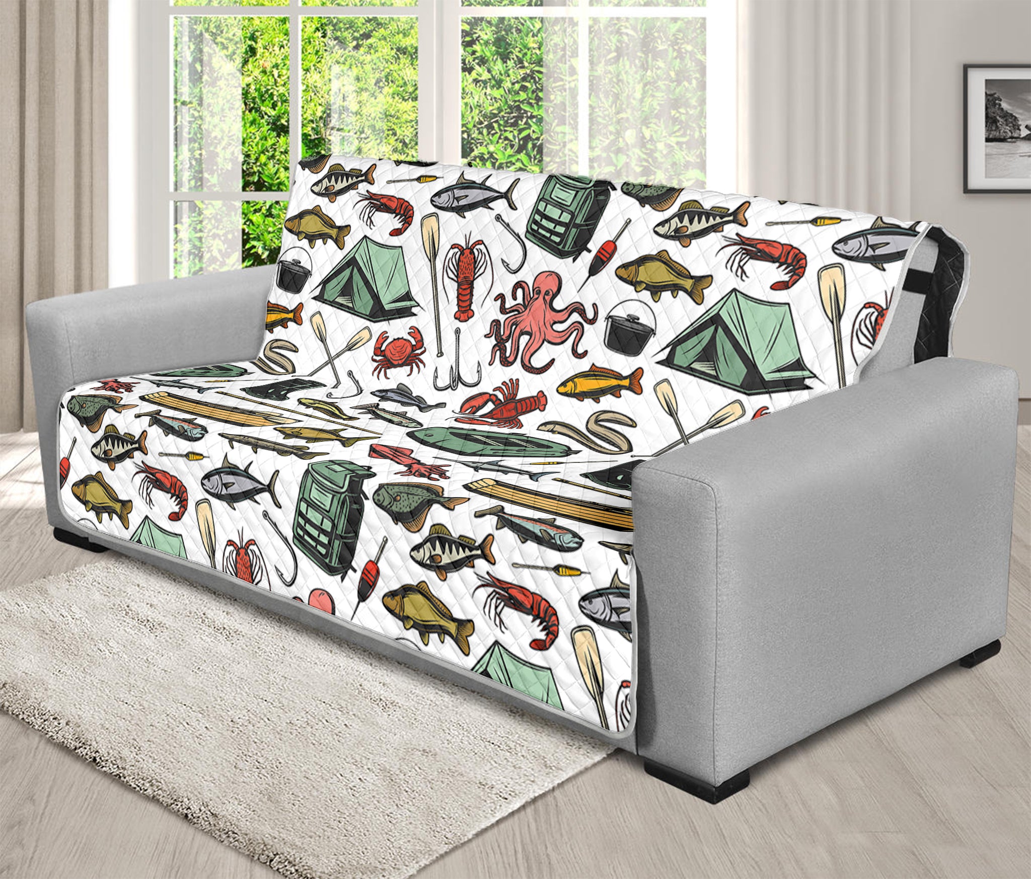 Fishing Equipment Pattern Print Futon Protector