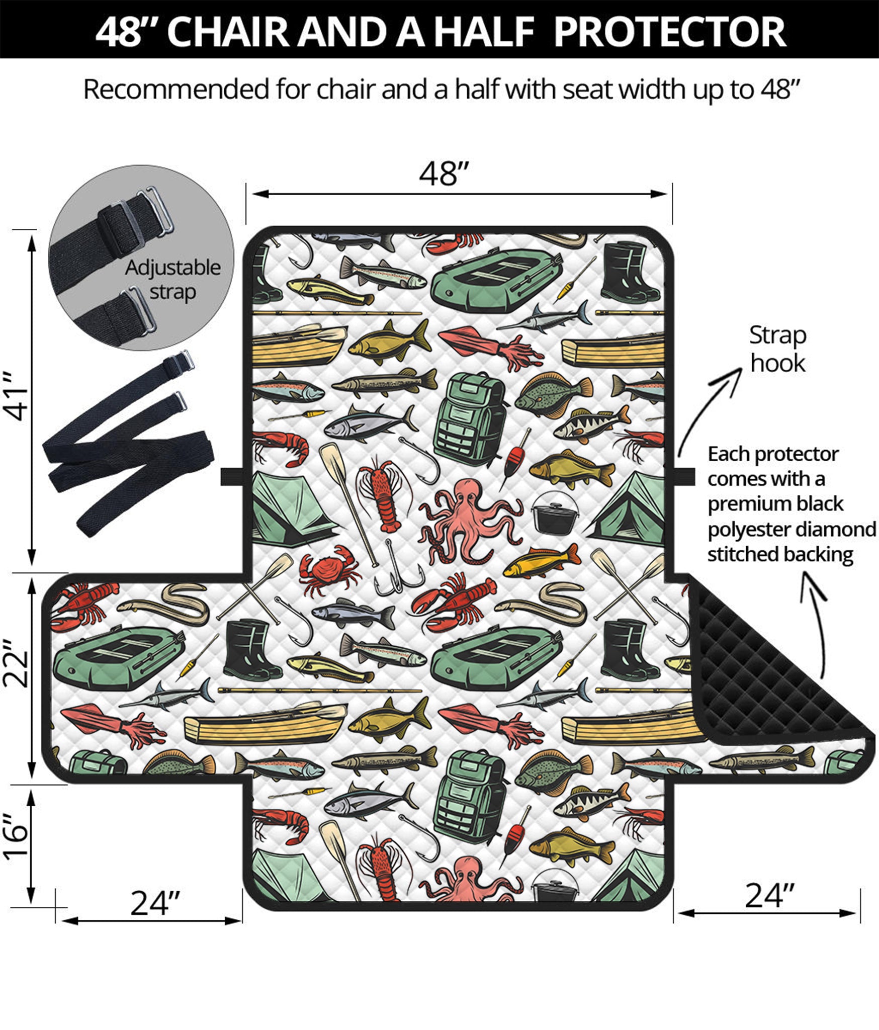 Fishing Equipment Pattern Print Half Sofa Protector