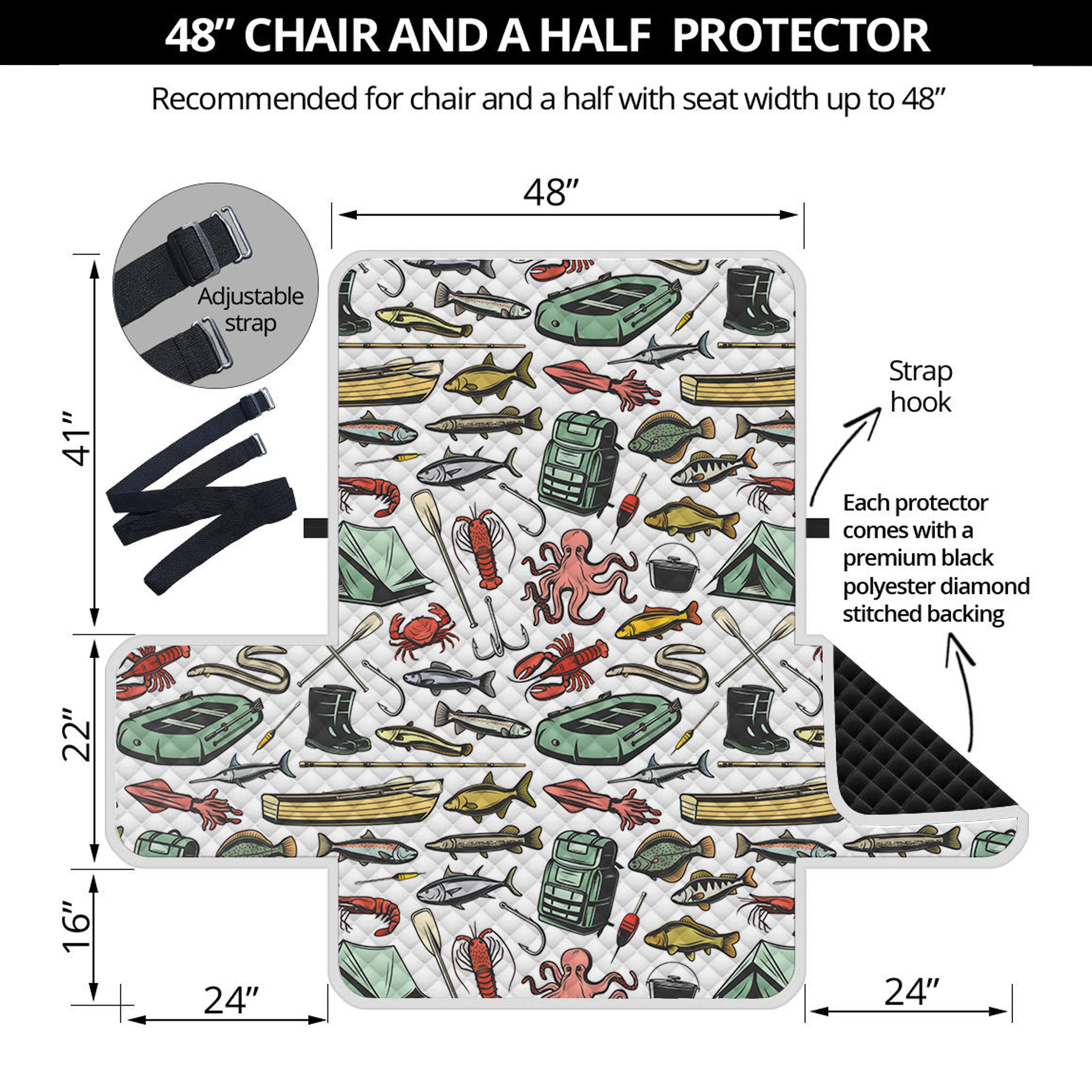 Fishing Equipment Pattern Print Half Sofa Protector