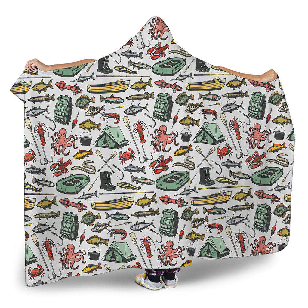 Fishing Equipment Pattern Print Hooded Blanket