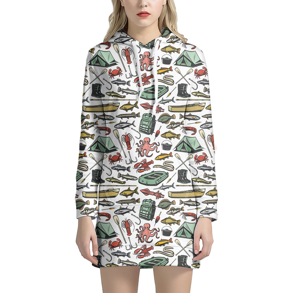 Fishing Equipment Pattern Print Hoodie Dress