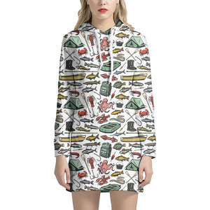 Fishing Equipment Pattern Print Hoodie Dress