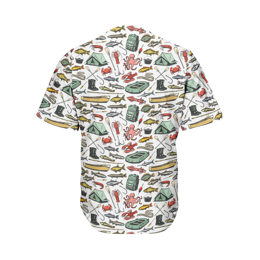 Fishing Equipment Pattern Print Men's Baseball Jersey