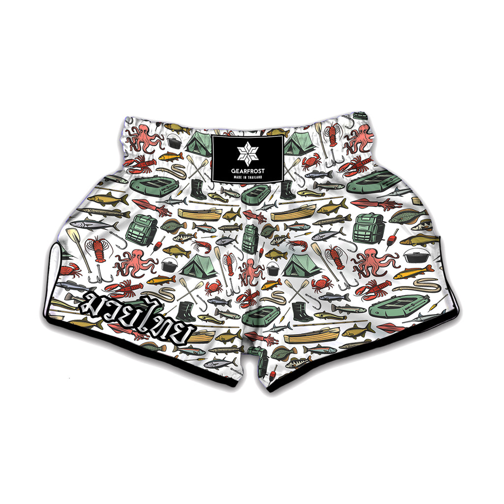 Fishing Equipment Pattern Print Muay Thai Boxing Shorts