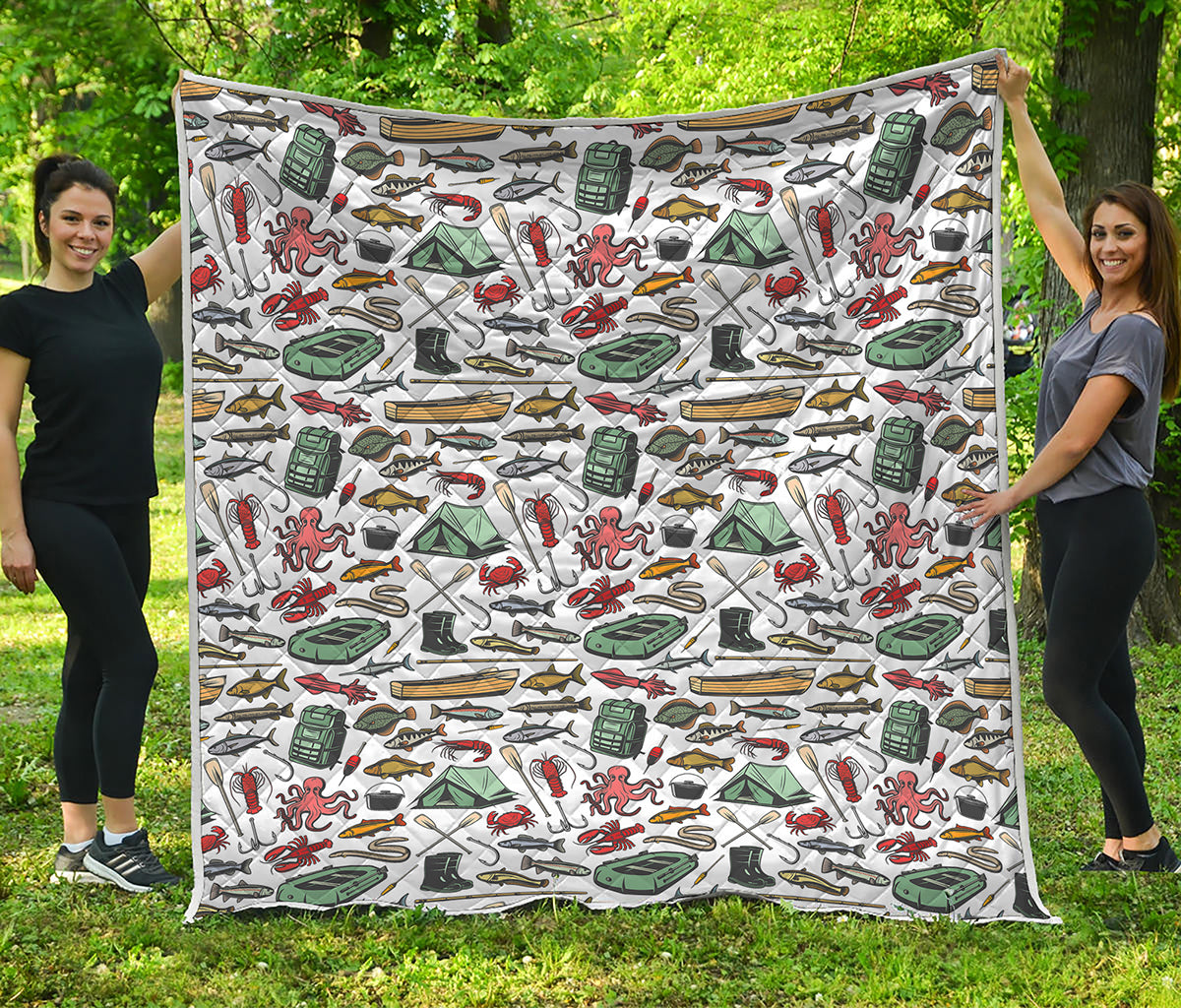 Fishing Equipment Pattern Print Quilt