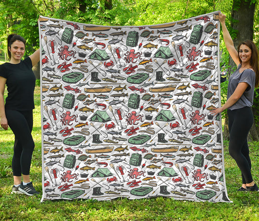 Fishing Equipment Pattern Print Quilt