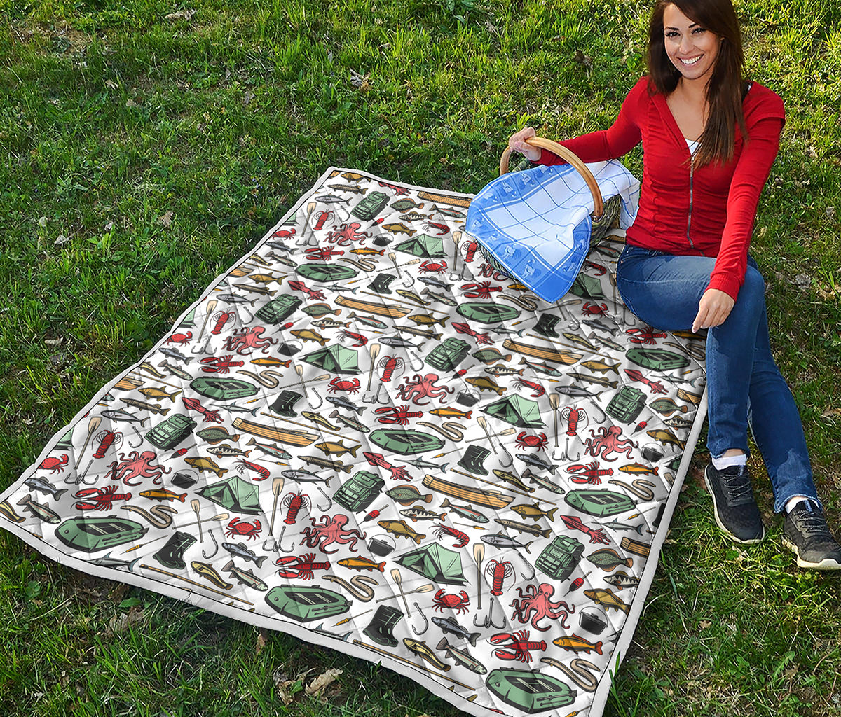 Fishing Equipment Pattern Print Quilt