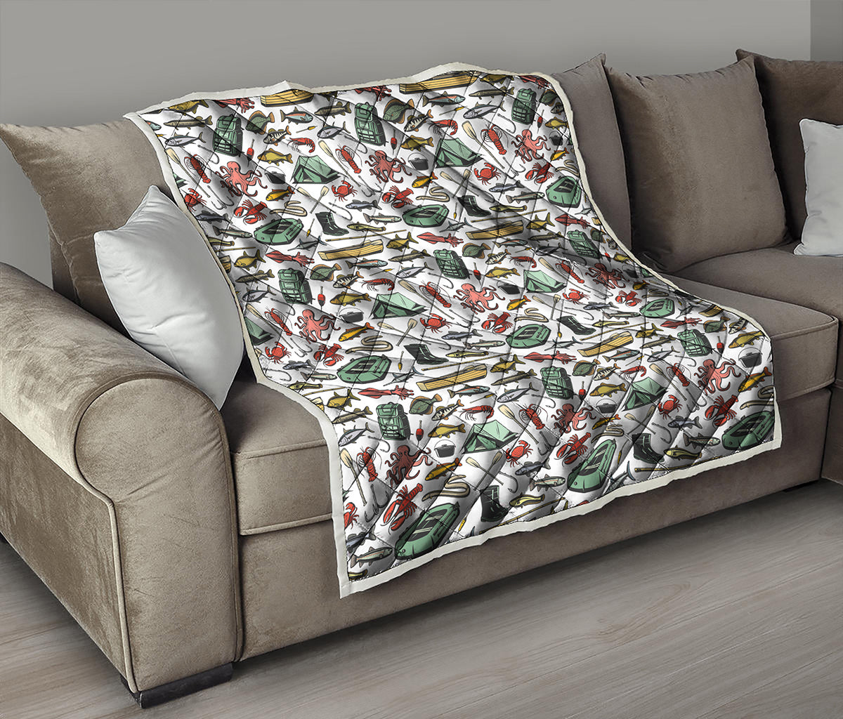 Fishing Equipment Pattern Print Quilt