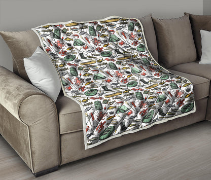Fishing Equipment Pattern Print Quilt