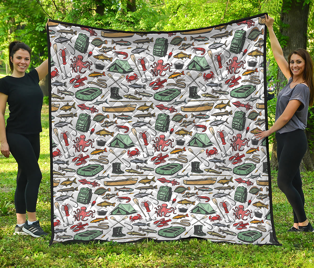 Fishing Equipment Pattern Print Quilt