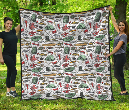 Fishing Equipment Pattern Print Quilt