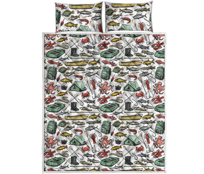 Fishing Equipment Pattern Print Quilt Bed Set