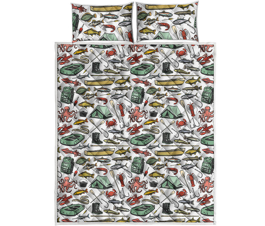 Fishing Equipment Pattern Print Quilt Bed Set