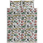 Fishing Equipment Pattern Print Quilt Bed Set