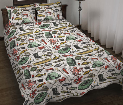 Fishing Equipment Pattern Print Quilt Bed Set