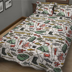 Fishing Equipment Pattern Print Quilt Bed Set