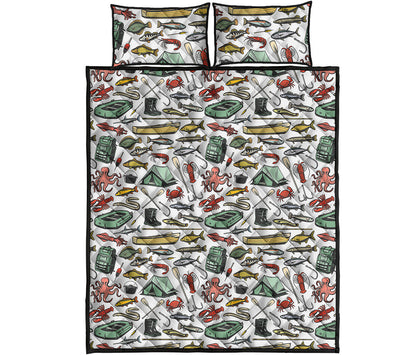 Fishing Equipment Pattern Print Quilt Bed Set