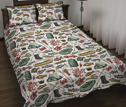Fishing Equipment Pattern Print Quilt Bed Set