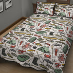 Fishing Equipment Pattern Print Quilt Bed Set