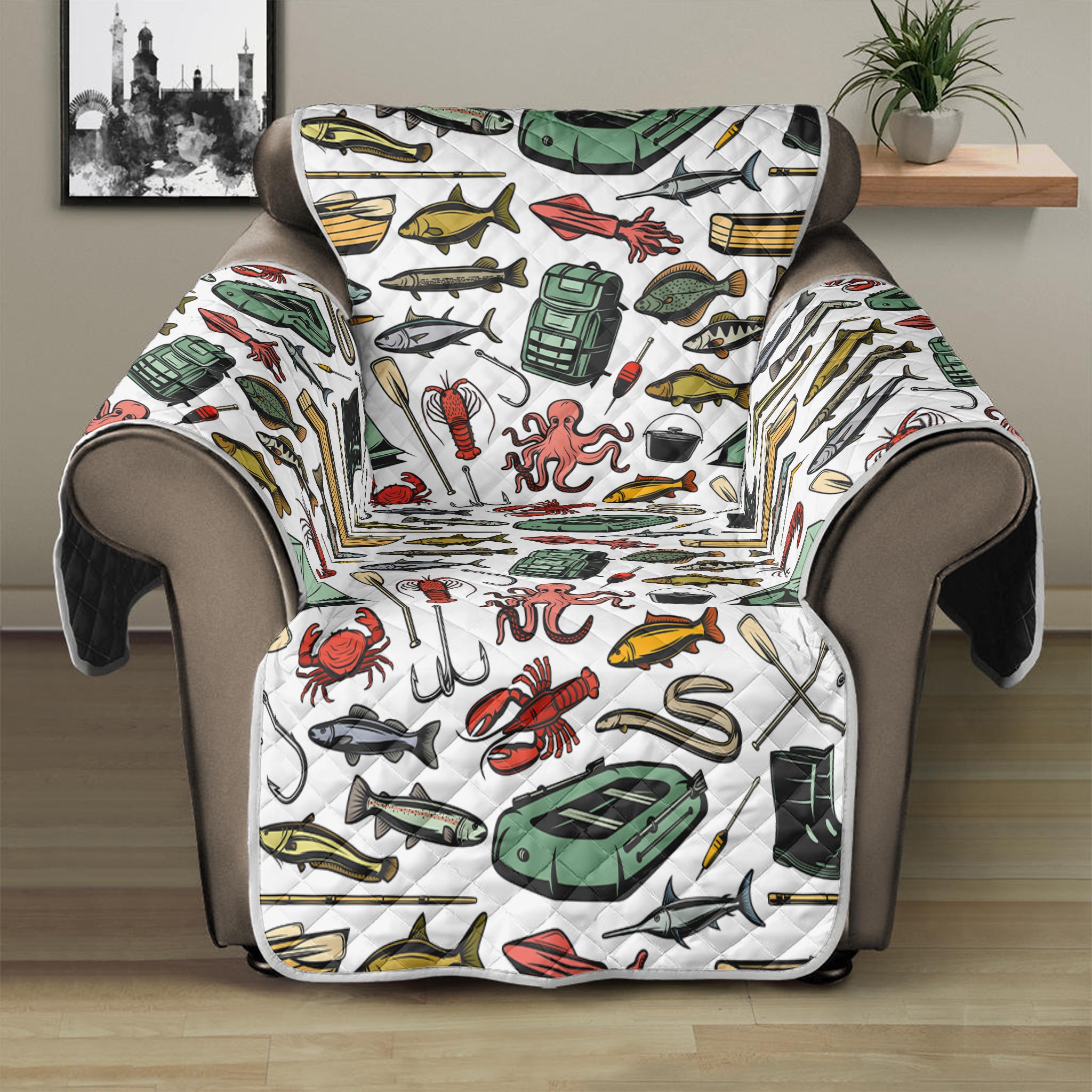 Fishing Equipment Pattern Print Recliner Protector