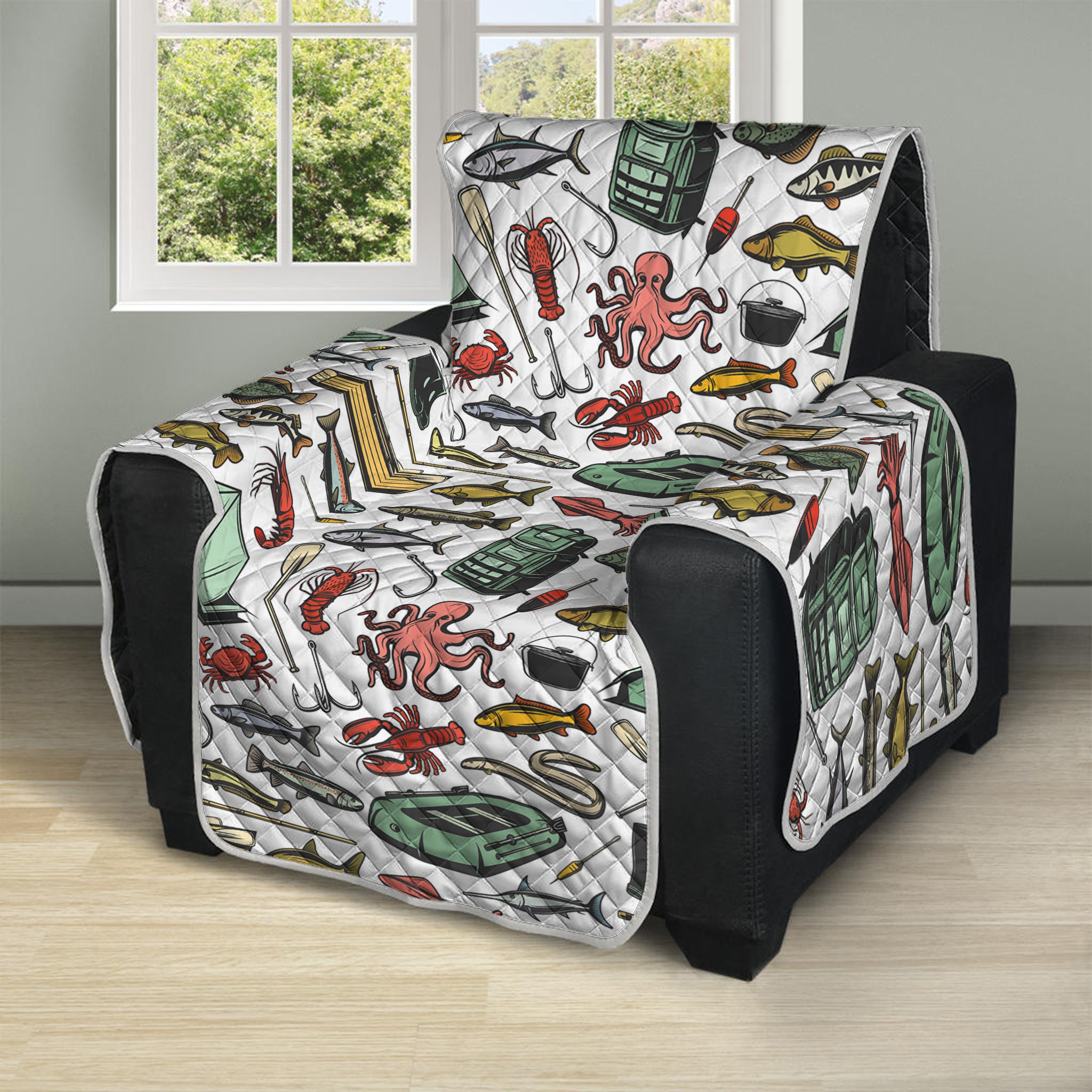 Fishing Equipment Pattern Print Recliner Protector