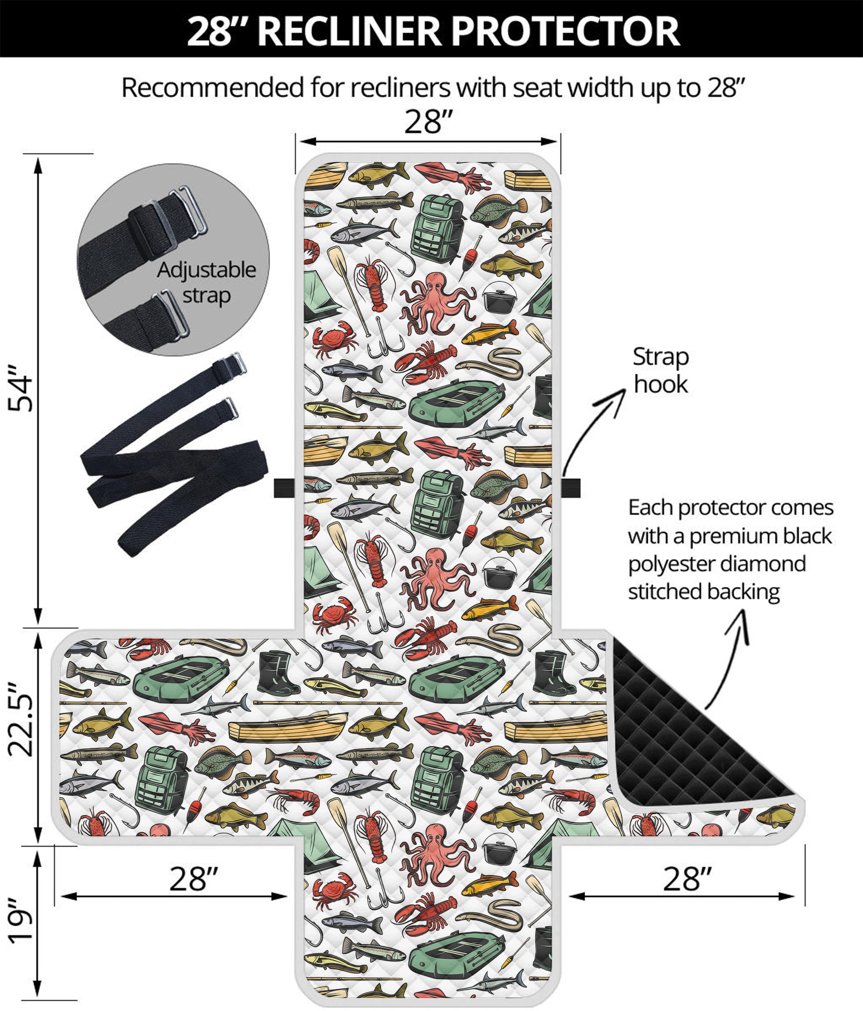 Fishing Equipment Pattern Print Recliner Protector