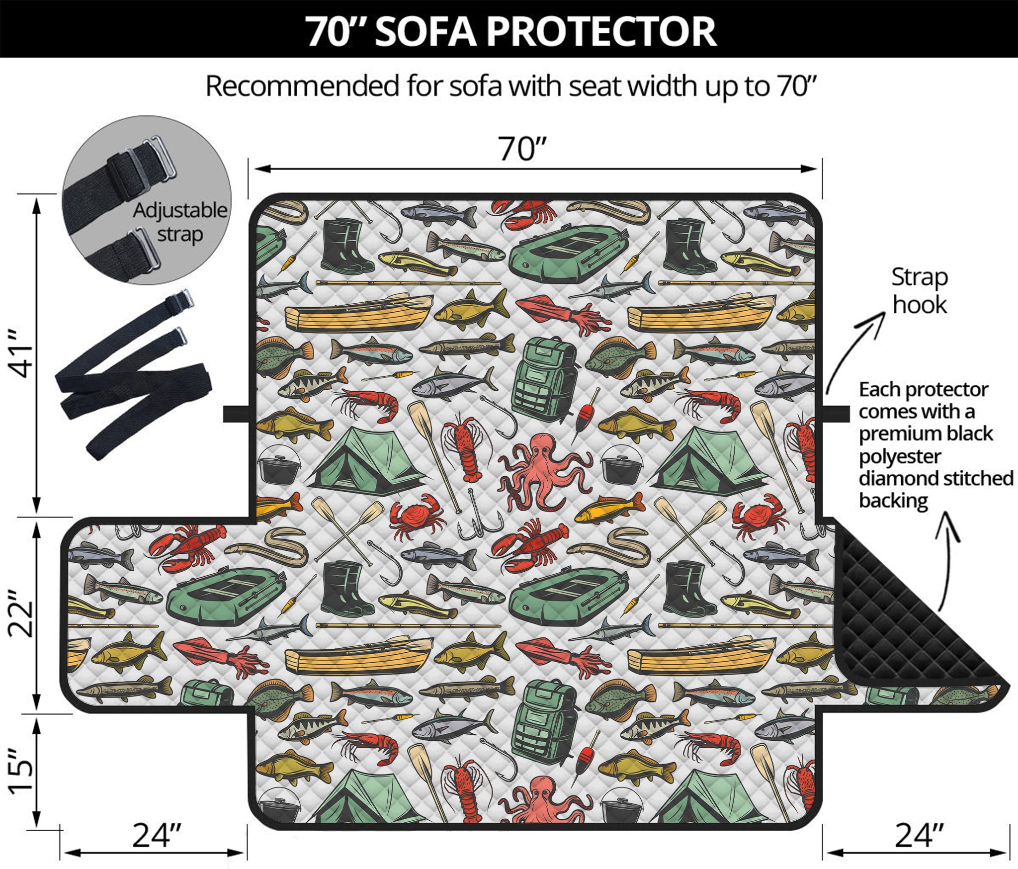 Fishing Equipment Pattern Print Sofa Protector