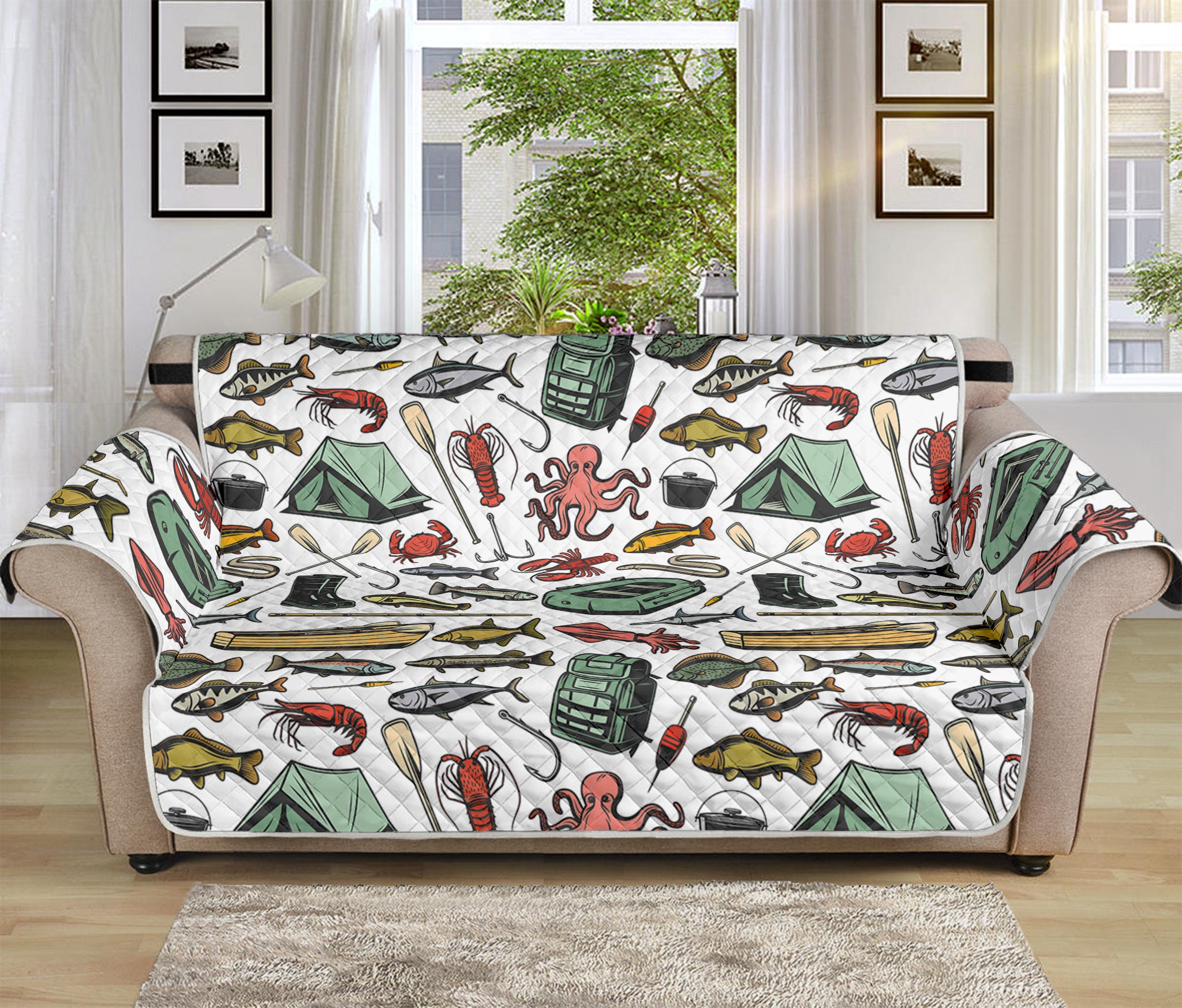 Fishing Equipment Pattern Print Sofa Protector