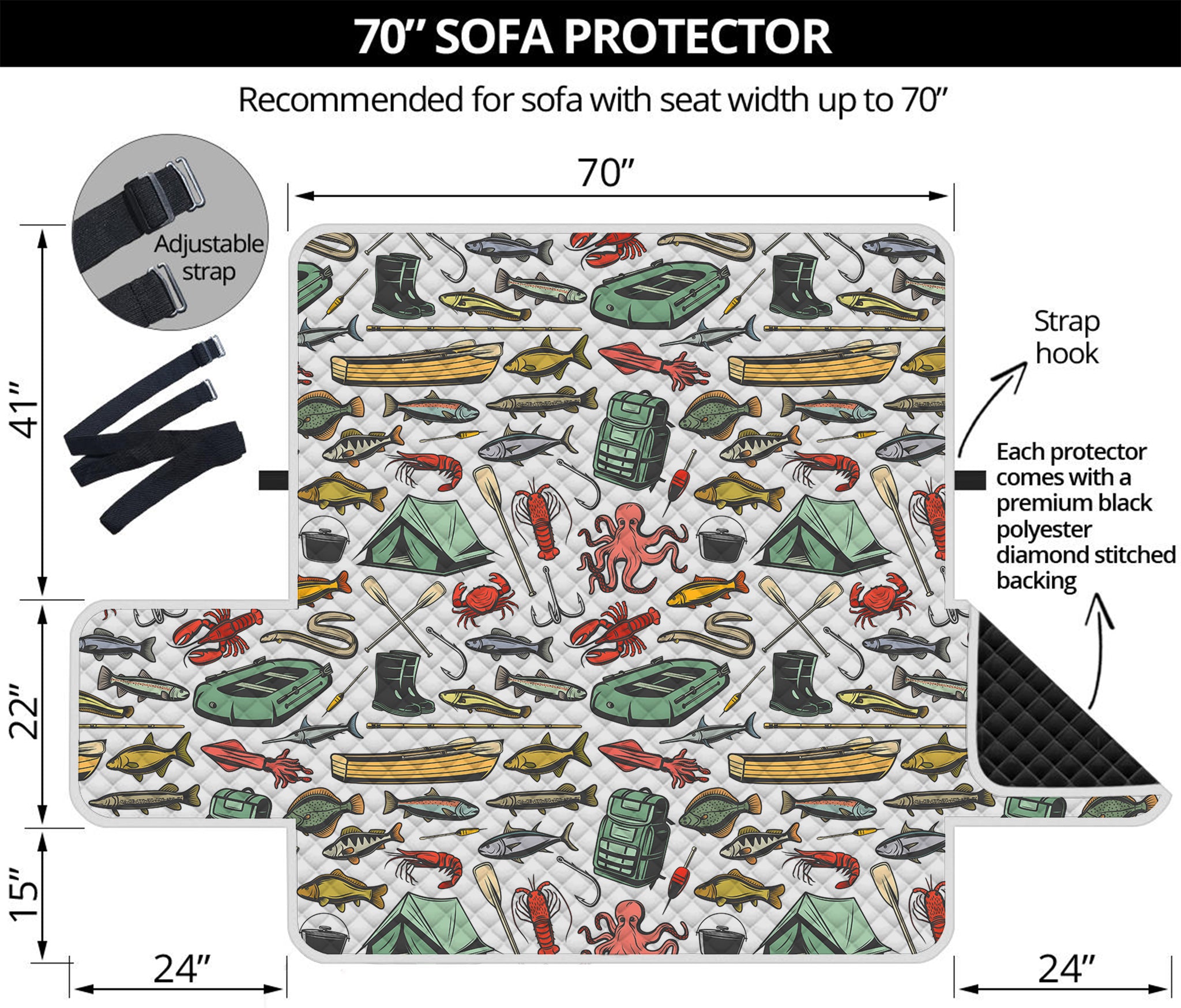 Fishing Equipment Pattern Print Sofa Protector