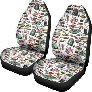 Fishing Equipment Pattern Print Universal Fit Car Seat Covers