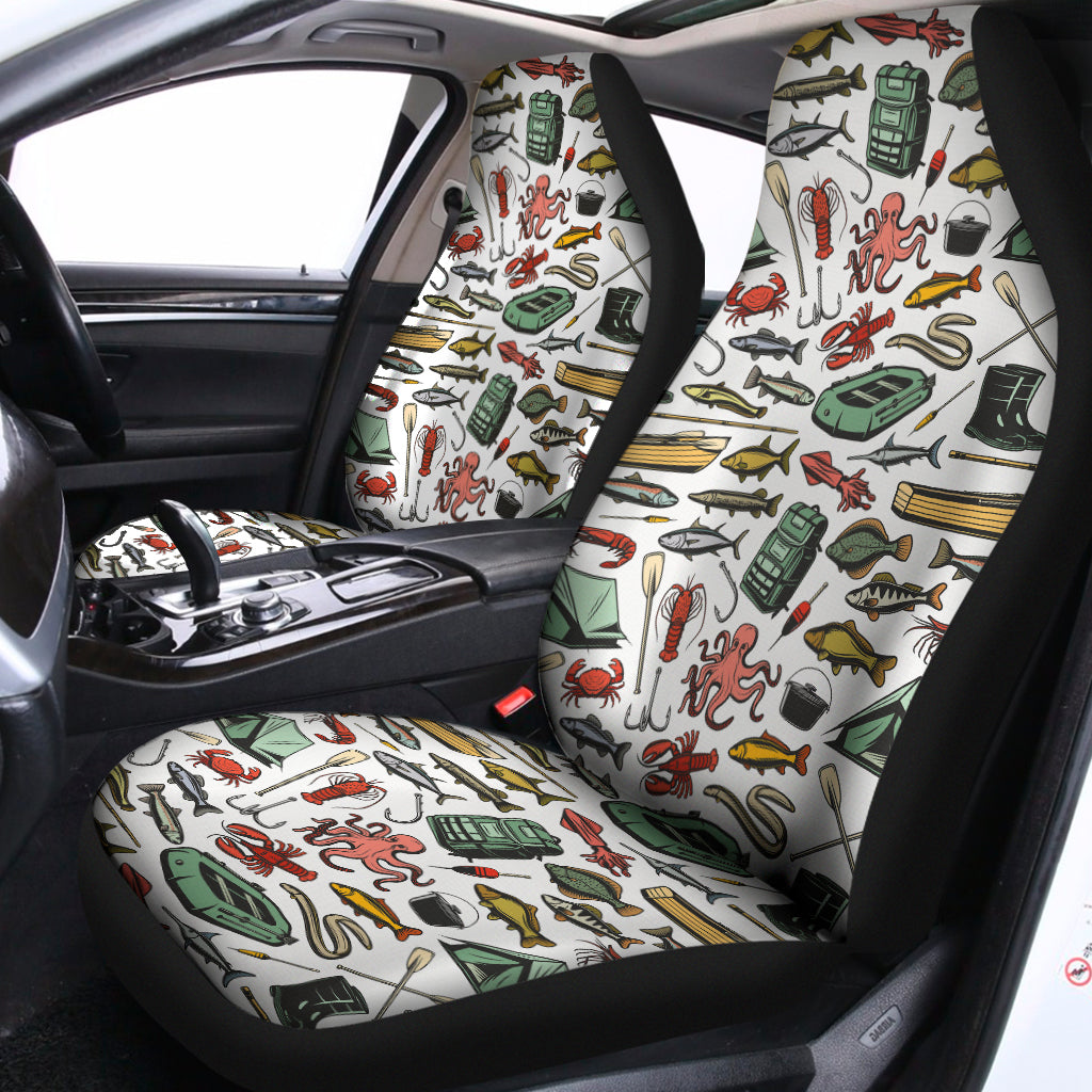 Fishing Equipment Pattern Print Universal Fit Car Seat Covers