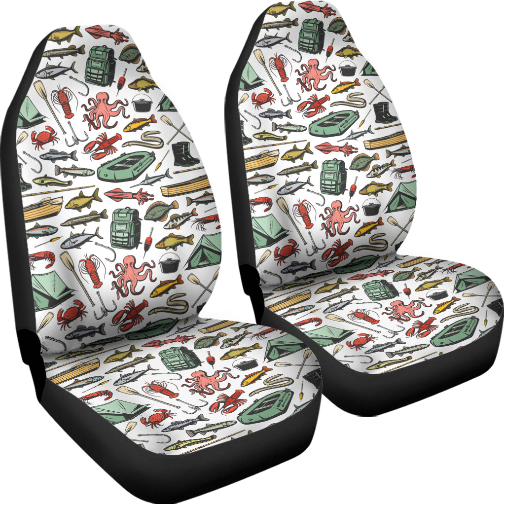 Fishing Equipment Pattern Print Universal Fit Car Seat Covers