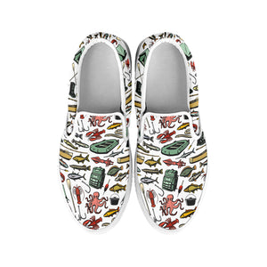 Fishing Equipment Pattern Print White Slip On Shoes