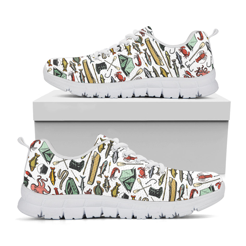 Fishing Equipment Pattern Print White Sneakers