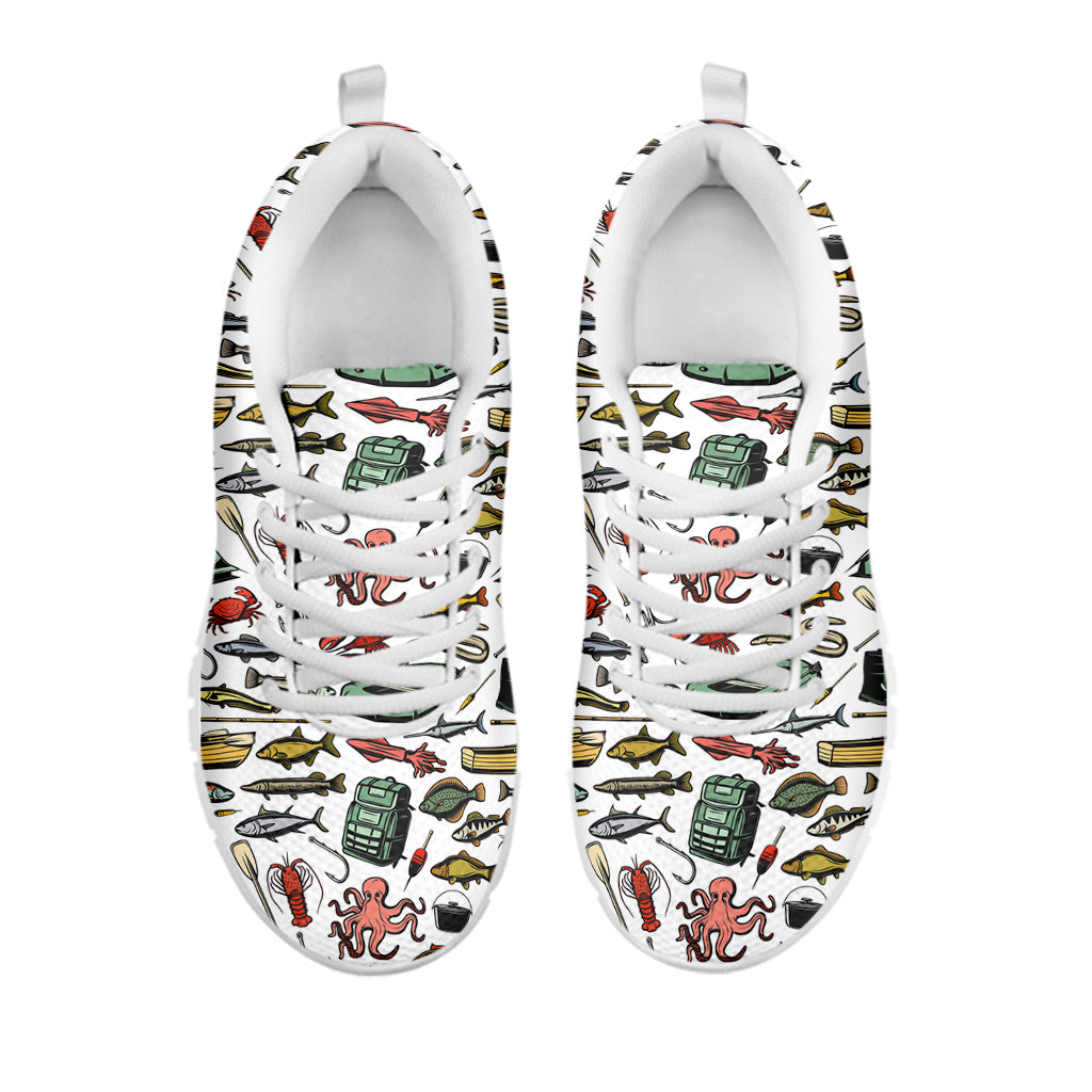 Fishing Equipment Pattern Print White Sneakers