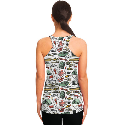 Fishing Equipment Pattern Print Women's Racerback Tank Top