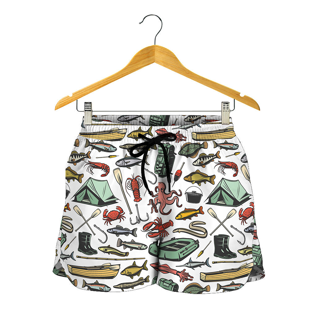 Fishing Equipment Pattern Print Women's Shorts