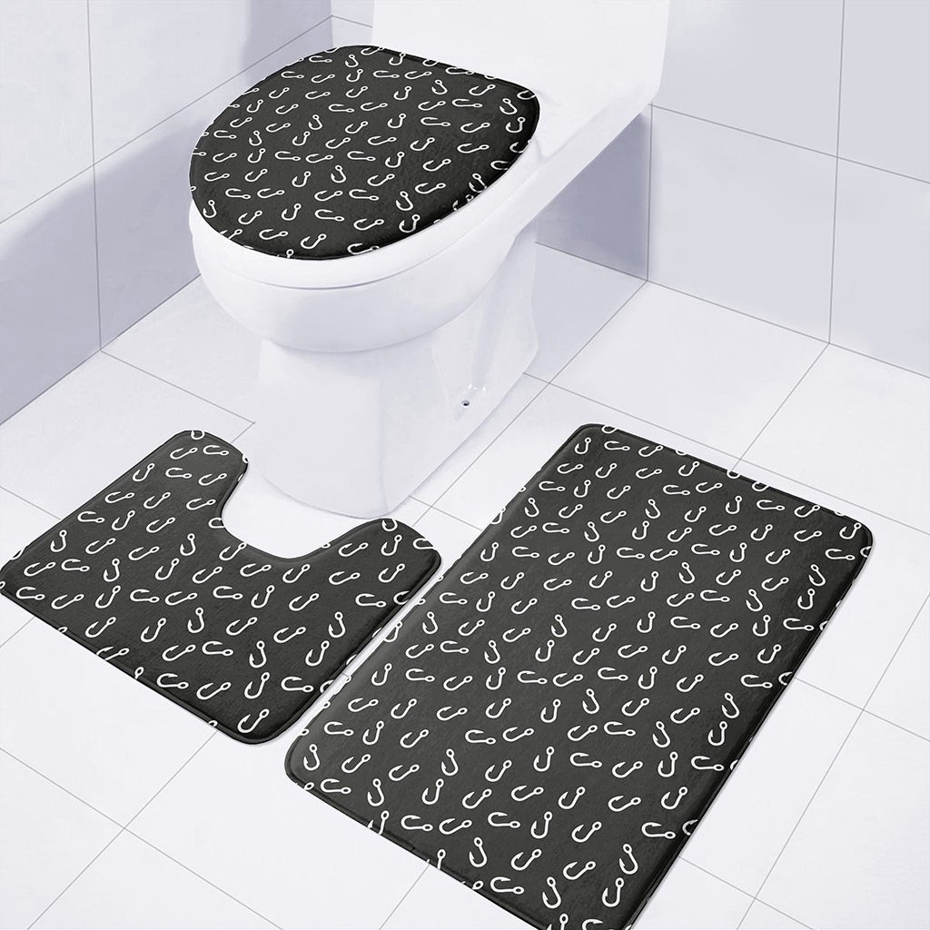 Fishing Hooks Pattern Print 3 Piece Bath Mat Set