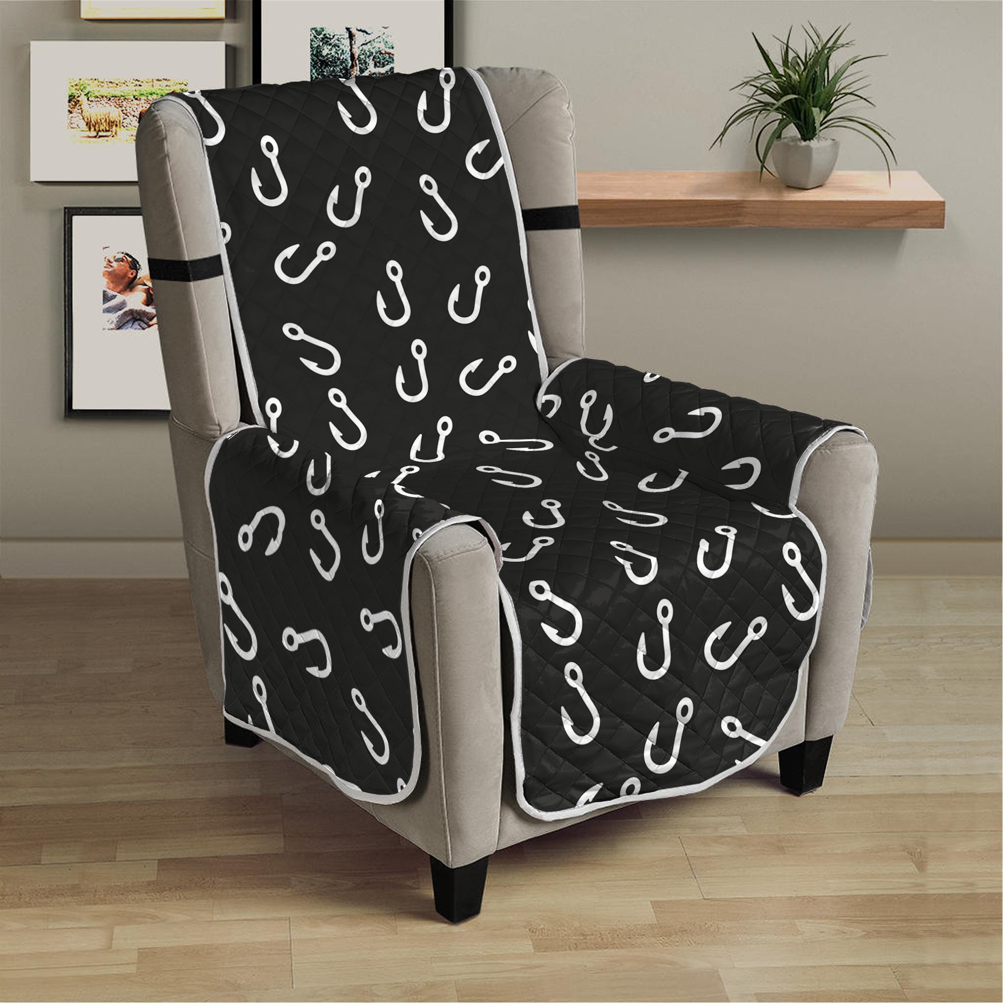 Fishing Hooks Pattern Print Armchair Protector