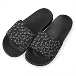 Fishing Hooks Pattern Print Black Slide Sandals