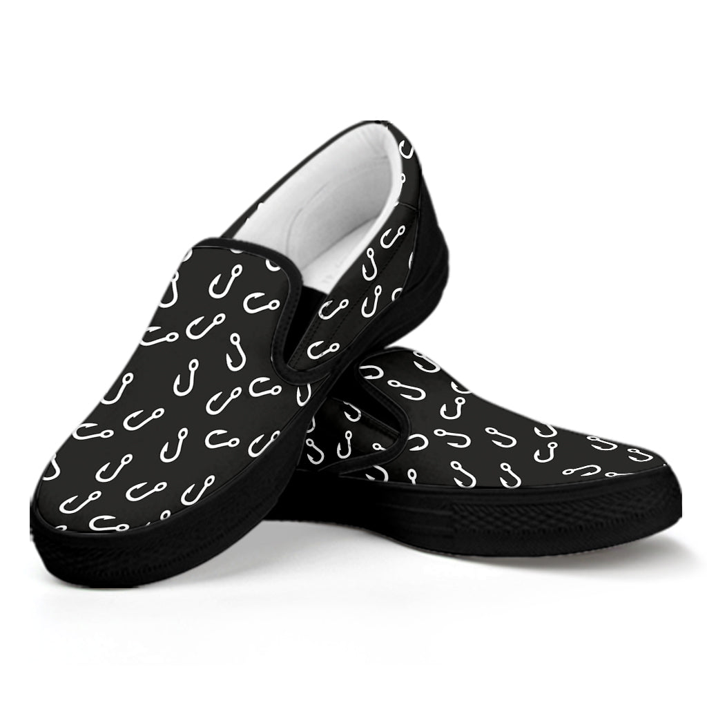 Fishing Hooks Pattern Print Black Slip On Shoes