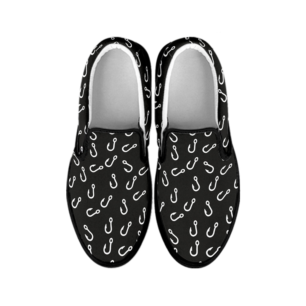 Fishing Hooks Pattern Print Black Slip On Shoes